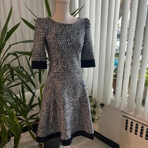 NWOT DKNY Elegant Navy and White Leopard Print fit & flare Dress size 2